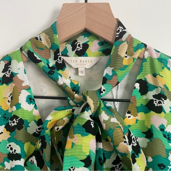 NWT Ted Baker IIva Full Skirted Mini Dress Bright Green Floral Size 3 US 8/10 - Picture 8 of 11